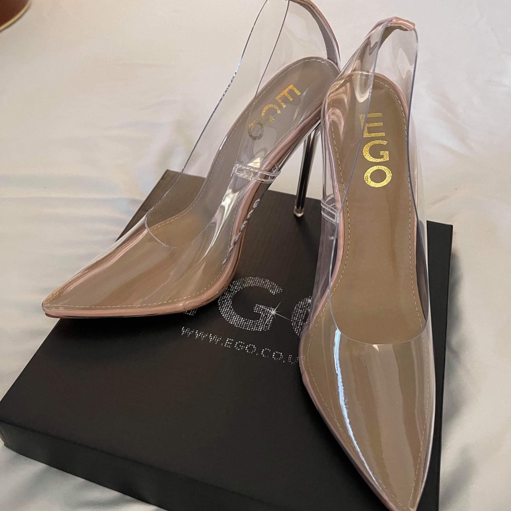 FARRAH PERSPEX COURT CLEAR HEEL IN NUDE PATENT